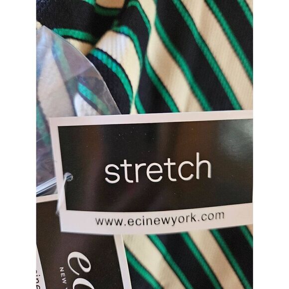 ECI New York Striped Long Puffed Sleeve Dress Navy Green White Medium - Picture 7 of 10